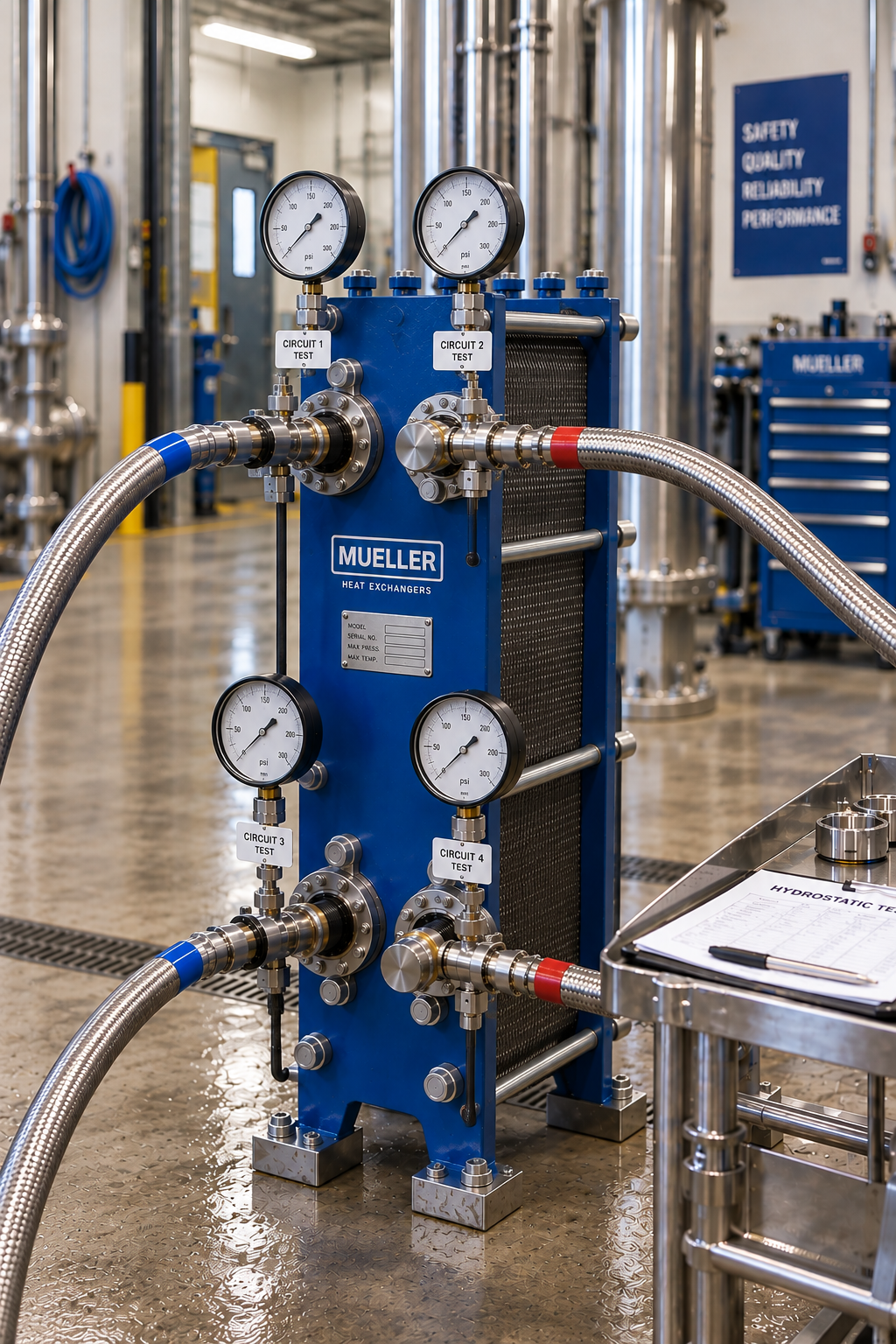 Image needed: Heat exchanger being pressure tested circuit by circuit